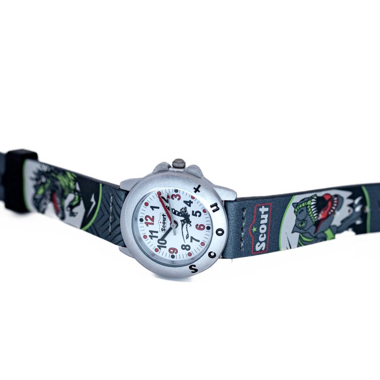 Armbanduhr mit buntem, kinderfreundlichem Design und tierischen Motiven.